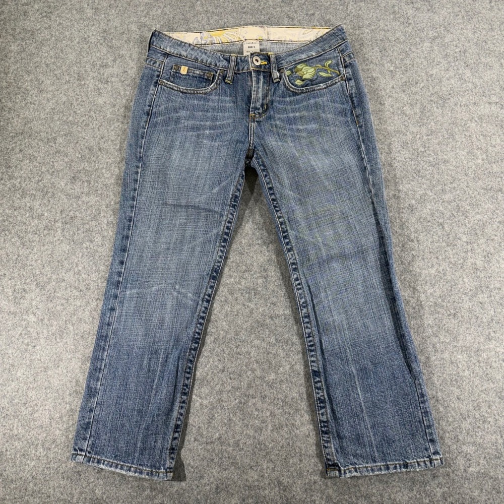 Z. Cavaricci Womens Size 5 Embroidered Rose Cropped Jeans Low Rise Denim Blue